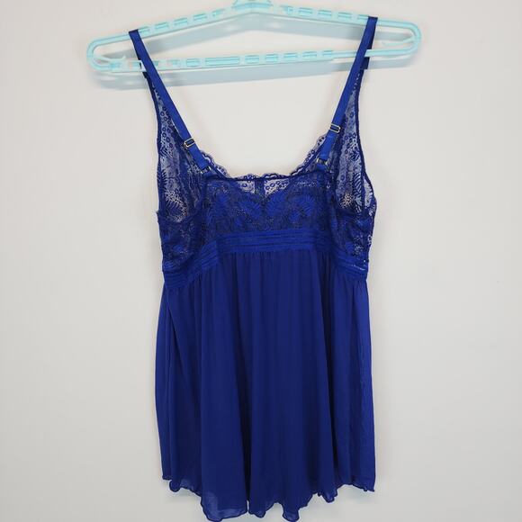iCollection Lace Babydoll Chemise Size 3X Blue Mesh V-neck Stretch Sexy Coquette - Picture 3 of 14